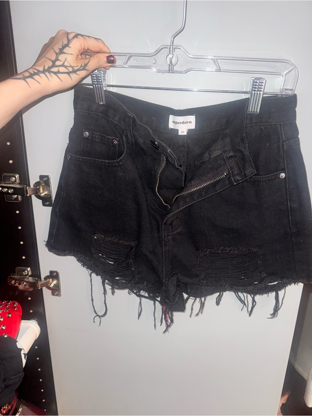 superdown Black Distressed Frayed Denim Shorts